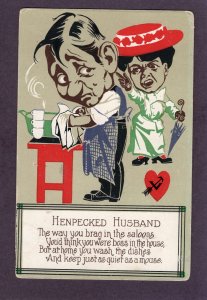 Antique Humor postcard - Henpecked Husband 1910s