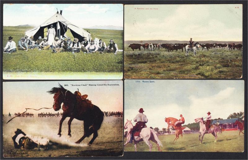 Cowboys in the West Lot of 12 Postcards 1900s-1920s