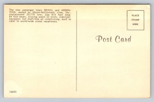 Cruise Ships  Brasil & Argentina  Moore-McCormack Lines  Postcard