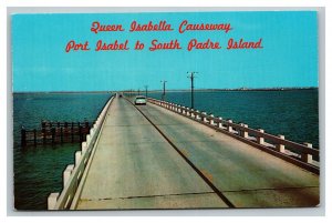 Vintage 1950's Postcard Old Car Queen Isabella Causeway South Padre Island Texas