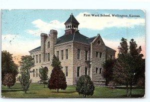 WELLINGTON, KS Kansas ~ FIRST WARD SCHOOL 1917 Sumner County Postcard