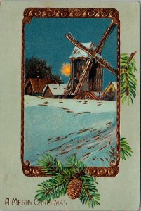 Vintage Postcard Christmas Windmill Winter Scene Ji-10