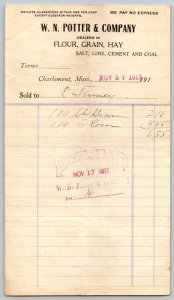 1917  Charlemont  Massachusetts  W. N. Potter & Company  Receipt   Document