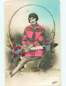 tinted rppc c1910 Risque PRETTY GIRL POSING AC9175