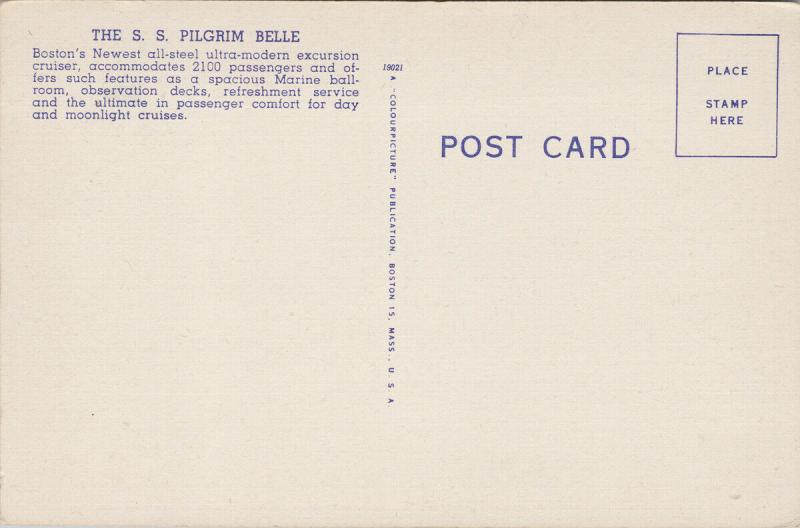 SS Pilgrim Belle Wilson Line Steamer Boston MA Unused Linen Postcard F4