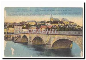 Joigny Old Postcard the bridge upstream taken from the left bank and the uppe...