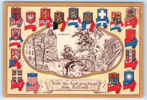 With Best Greetings from UTRECHT Holland Heraldic Flag NETHERLANDS 4x6 Postcard