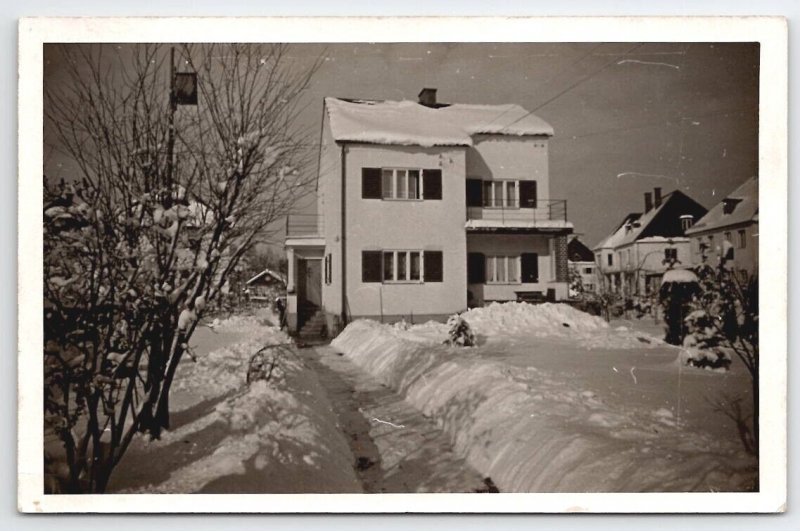 RPPC German Home In Deep Snow Real Photo c1936 Postcard A50