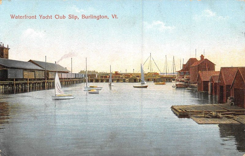 Waterfront Yacht Club Slip Burlington Vermont 1910c postcard