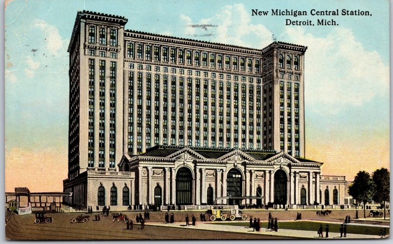 1913 New Michigan Central Station Detroit Michigan MI Building Posted Postcard