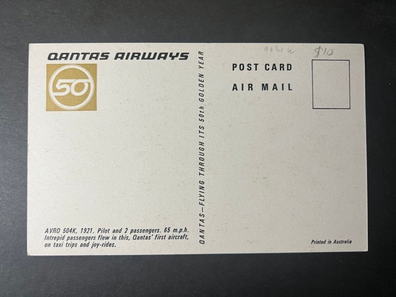 Mint Aviation Qantas Airways Postcard AVRO 504k 1921
