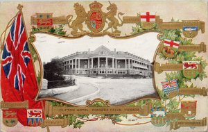 Clifton Hotel Niagara Falls Ontario ON Flag Patriotic Embossed Postcard G19