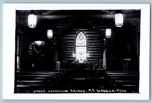 McGregor Minnesota MN Postcard RPPC Photo Grace Lutheran Church Interior c1950's