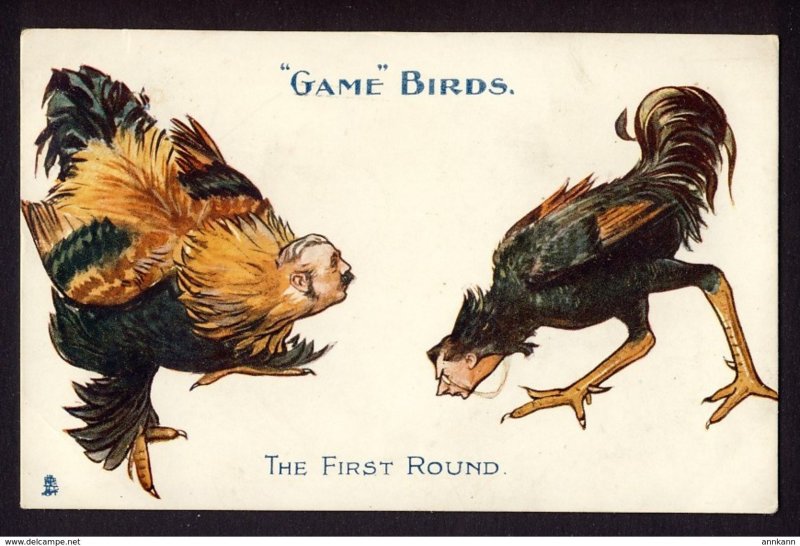 Political humor - Chicken Rooster - Chamberlain Game Birds The First Round Tuck