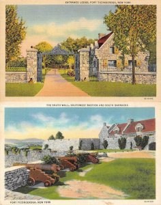 NY, New York  FORT TICONDEROGA  Lodge~Bastion~Barracks  *Two*  c1940's Postcards