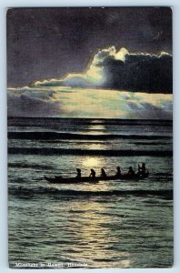 Honolulu Hawaii Postcard Moonlight Canoeing Boat Lake Night Scene 1910 Unposted