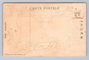 GREAT WHITE FLEET VISIT TO JAPAN SHIP ANCHOR EMBOSSED POSTCARD (1908)