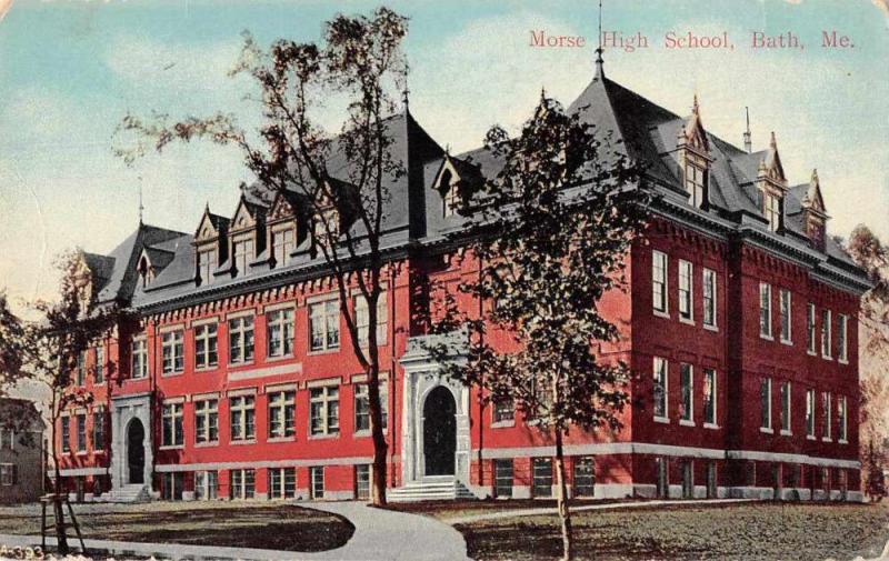 Bath Maine Morse High School Vintage Postcard JA454941