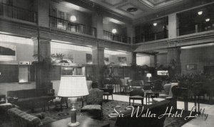 Vintage Postcard View of Meyer Motel Sir Walter Hotel Lobby North Dakota N. D.