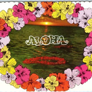 c1970s Pub Honolulu, HI Hawaii Aloha Greetings Flower Leis Sunset Art 4x6 PC M10