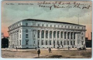 MUSKOGEE, Oklahoma  OK  Handcolored POST OFFICE  1910    Postcard