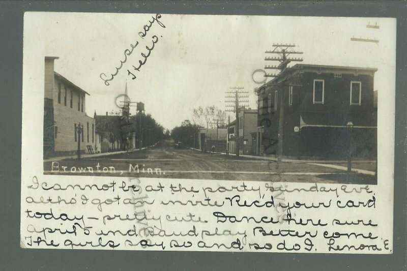 Brownton MINNESOTA RPPC 1907 MAIN STREET nr Stewart Glencoe Hutchinson Winthrop