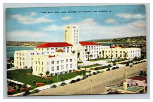 Vintage 1946 Postcard City Hall & Civic Center San Diego California Antique Cars