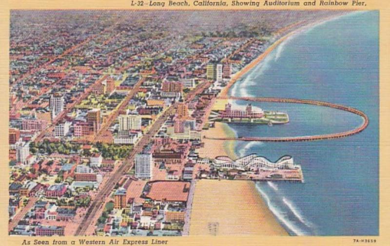 California Long Beach Aerial View Showing Auditorium and Rainbow Pier Curteich