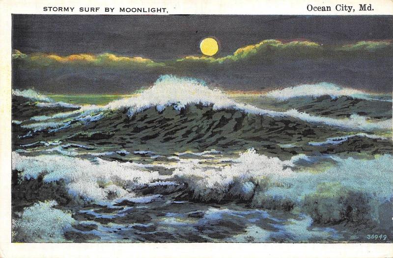 BR44497 Sormy surf by moonlight ocean city usa