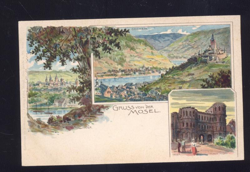 1902 GRUSS VON DER MOSEL GERMANY ANTIQUE VINTAGE POSTCARD GERMAN