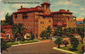 The John Ringling Hotel Sarasota Florida Linen Postcard C088