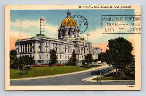 State Capitol St Paul Minnesota Street View Government American Flag Postcard