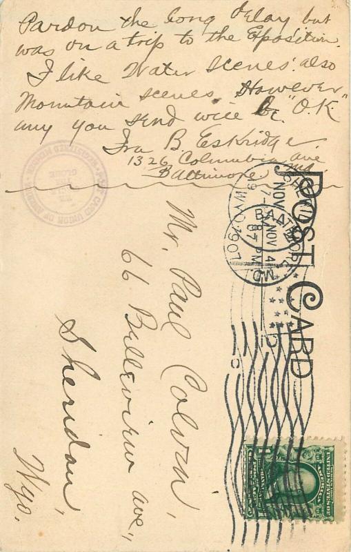 c1906 Lithograph Postcard; Masonic Temple Baltimore MD Fraternal posted