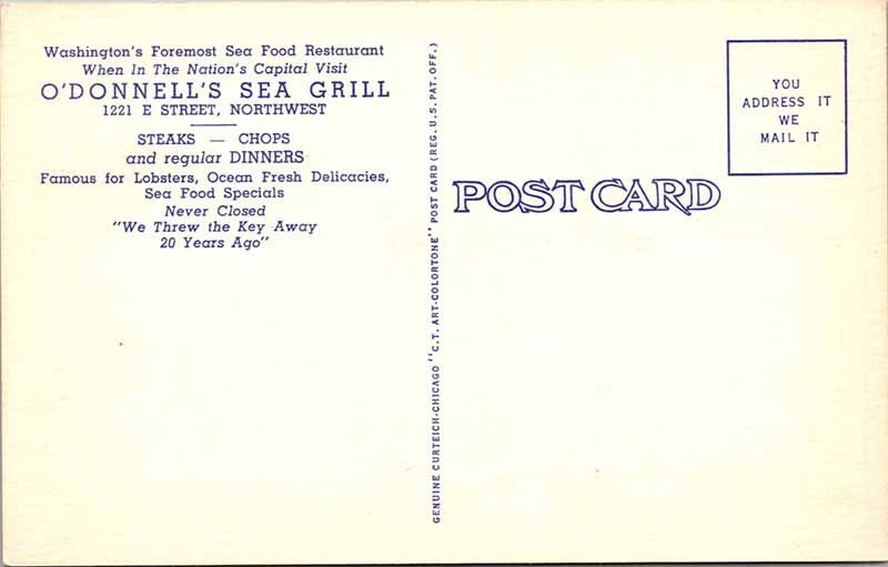 Postcard RESTAURANT SCENE Washington DC AO4881