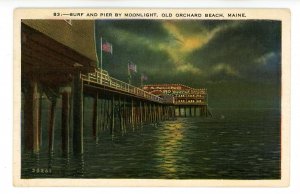 ME - Old Orchard Beach. The Pier & Surf by Moonlight