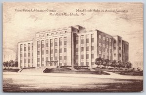 Omaha NE~Sketch New Home Office~United Benefits/Mutual Benefits~Insurance~Vtg PC