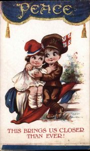 WWI A/s Fred Spurgin Little Boy Soldier and Pretty Girl