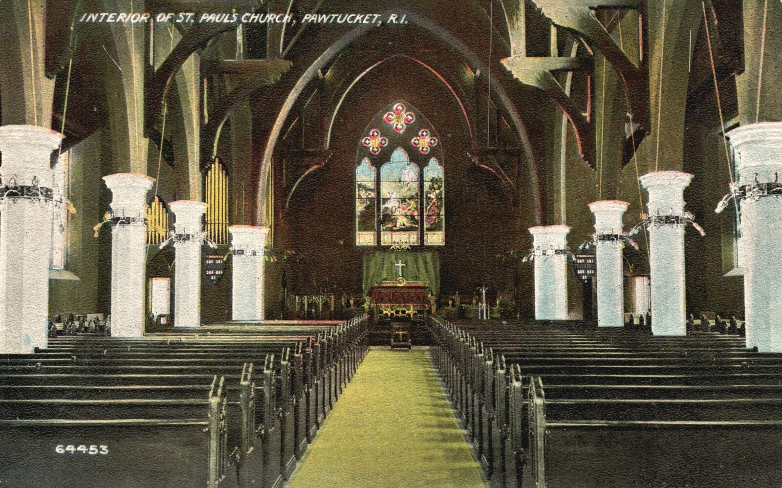 Vintage Postcard 1910's Interior Of St. Paul's Church Pawtucket Rhode