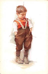 Little Boy in Overalls Unsigned Artist Antique Postcard J44035