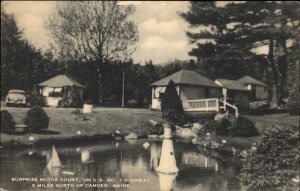 CAMDEN ME Surprise Motor Court Pond w Mini Lighthouse Old Postcard