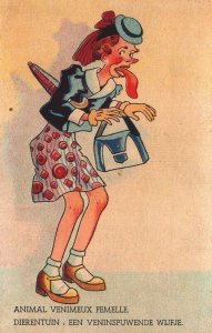 Comic Caricature Lady Big Tongue Vintage Postcard 09.19