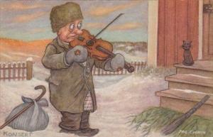 Sweden Older Man Playing Violin Konsert Signed Jac Edgren