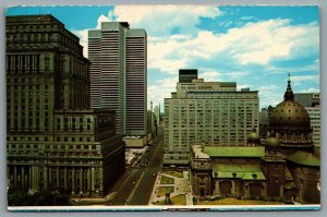Postcard Montreal Quebec c1950s Dorchester Street Looking East Birds Eye View