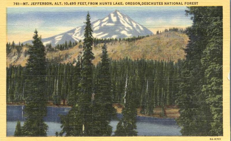 Mt Jefferson from Hunts Lake OR, Oregon - Deschutes National Forest Linen