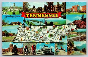 Maps~State Map of Tennessee 15 Views Key On Back~Vintage Postcard