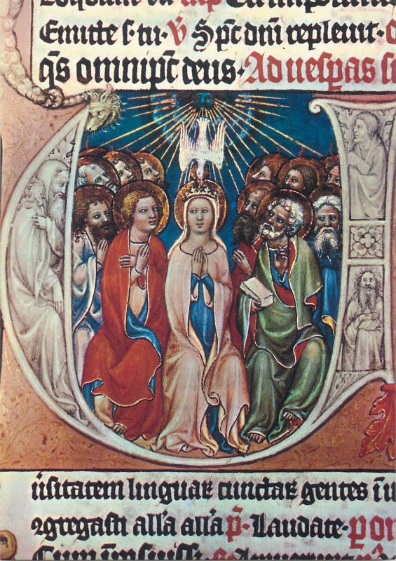 Religious art Postcard Holy Spirit sending to the Apostles and Mary