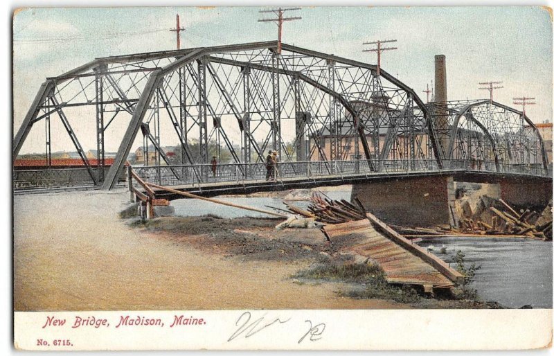 New Bridge MADISON, MAINE Somerset County UDB 1908 Vintage Postcard