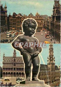 Postcard Modern Brussels Manneken Pis and views of the Grand