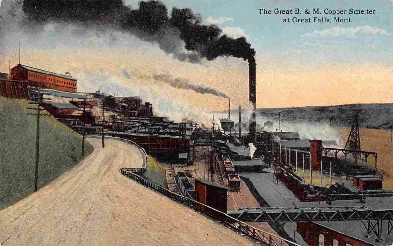 Great B & M Copper Smelter Great Falls Montana 1910s postcard