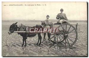 Old Postcard Donkey Mule Chatelaillon Road to fishing